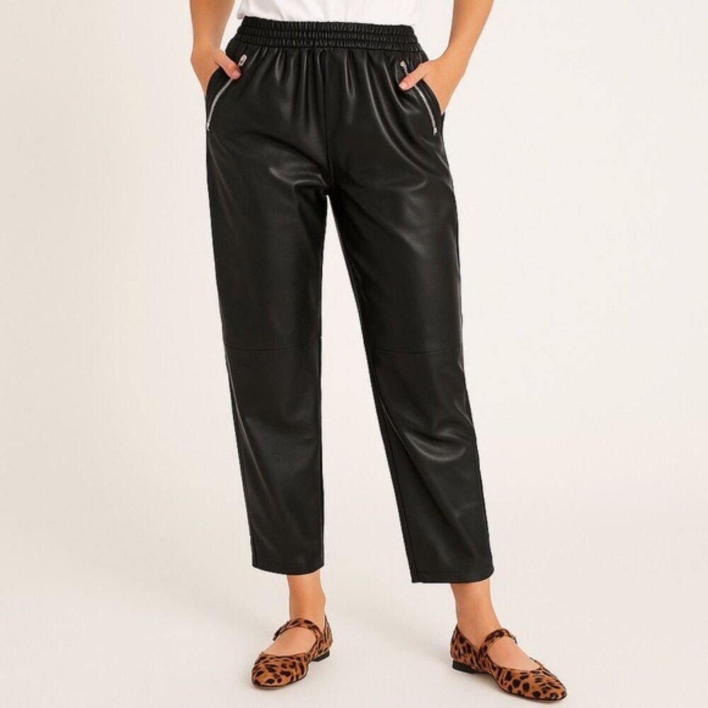 ASOS Black Faux Leather Barrel Leg Pants Baggy Streetwear Women’s Size 2P Petite